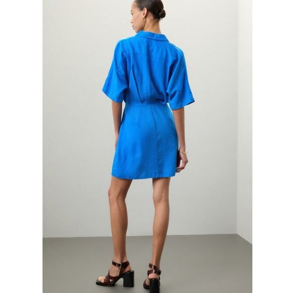 THAKOON Women's Blue Button Front Collared Tie Waist Mini Shirt Dress Size 6 - Picture 2 of 9
